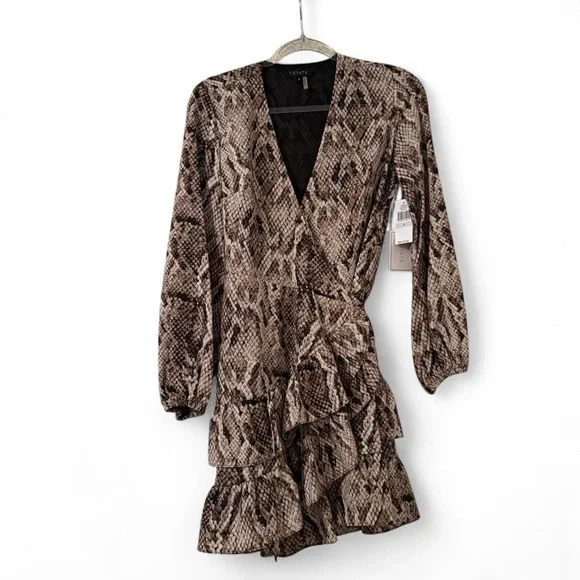 NWT 1.STATE Long Sleeve Ruffled Snake-Print Wrap Dress - Picture 3 of 6